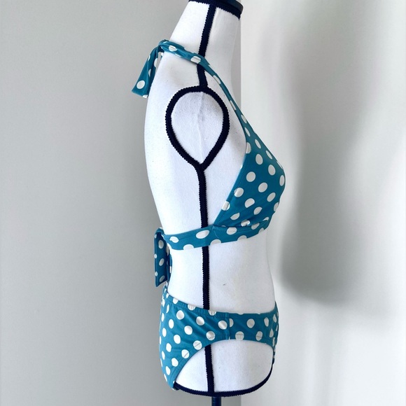 J Crew Teal and Cream Polka Dot Bikini Size M - Picture 5 of 8
